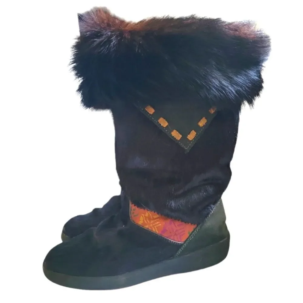 Oscar Sport Taiga Black Fur‎ Calf Hair  Boots Size EU 37 6.5